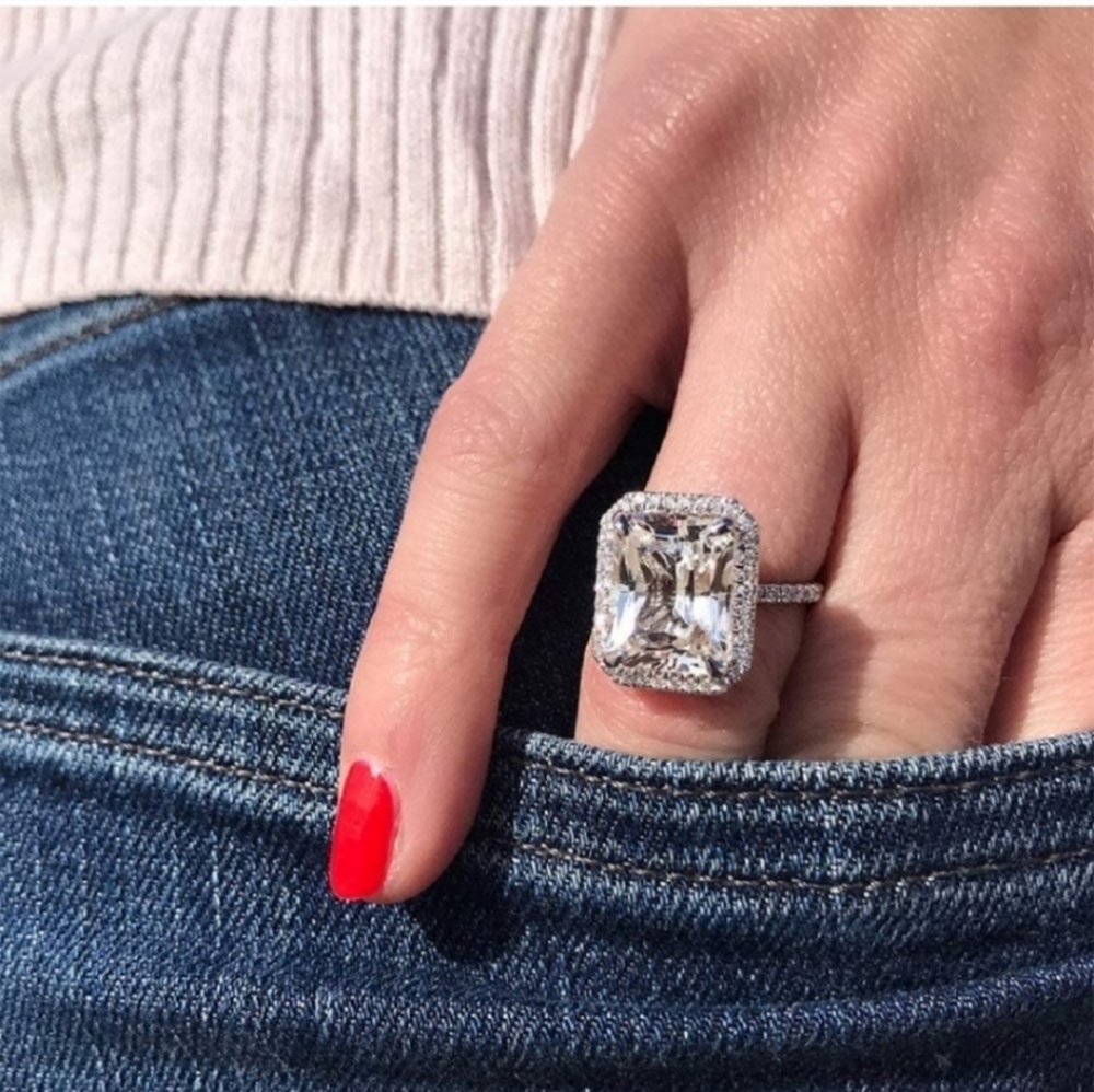 Radiant Square Cut Statement Ring CZ Stone Large Maximalist - Picture 4 of 4